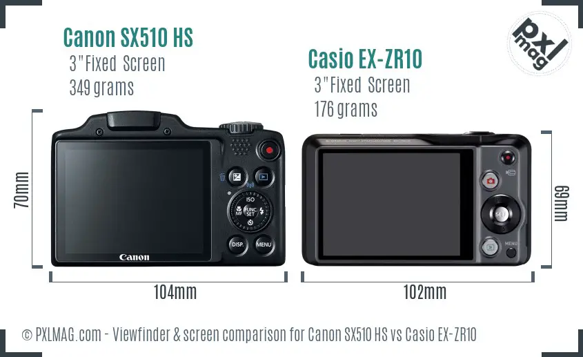 Canon SX510 HS vs Casio EX-ZR10 Screen and Viewfinder comparison