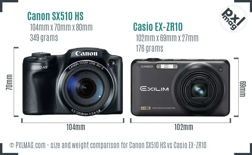 Canon SX510 HS vs Casio EX-ZR10 size comparison