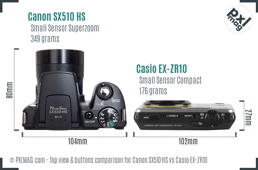 Canon SX510 HS vs Casio EX-ZR10 top view buttons comparison