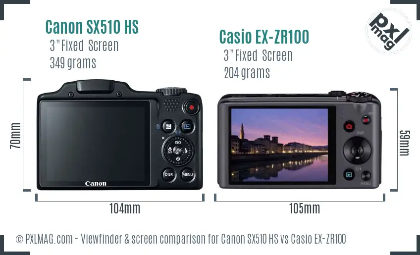 Canon SX510 HS vs Casio EX-ZR100 Screen and Viewfinder comparison