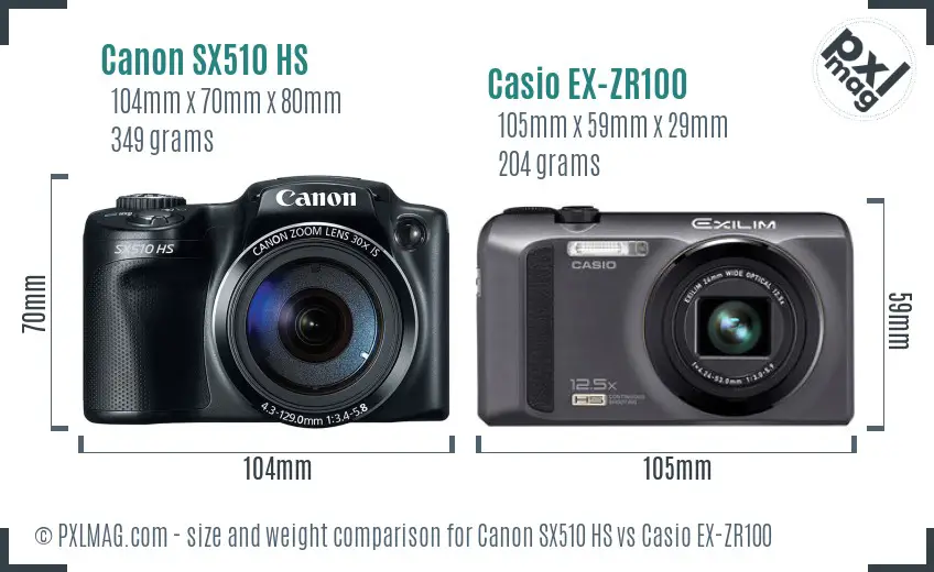 Canon SX510 HS vs Casio EX-ZR100 size comparison