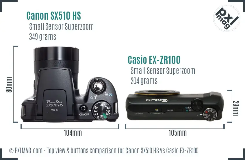 Canon SX510 HS vs Casio EX-ZR100 top view buttons comparison