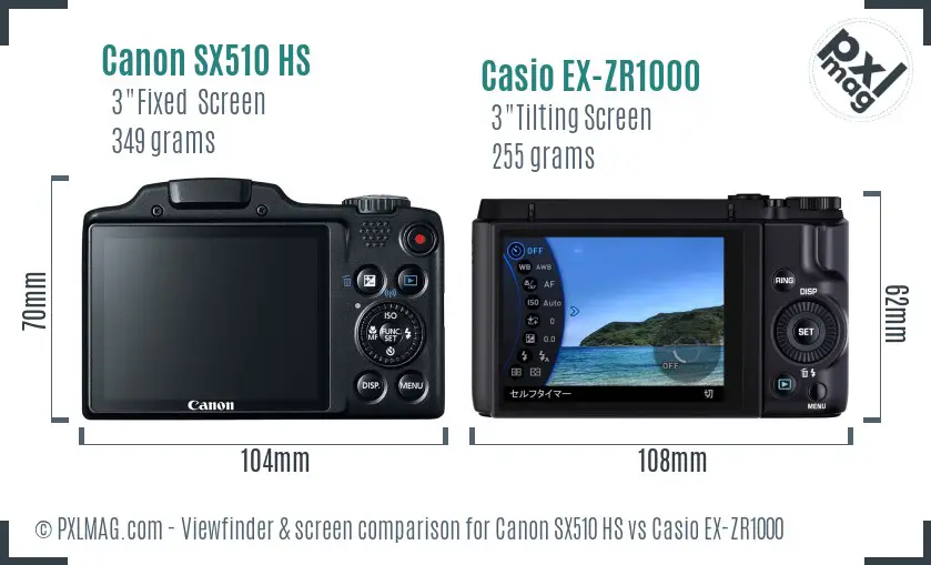 Canon SX510 HS vs Casio EX-ZR1000 Screen and Viewfinder comparison