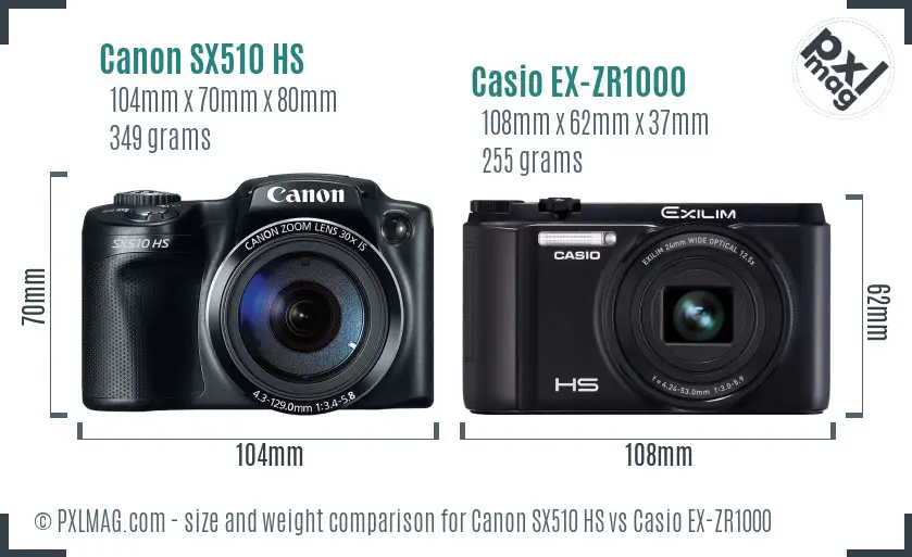 Canon SX510 HS vs Casio EX-ZR1000 size comparison