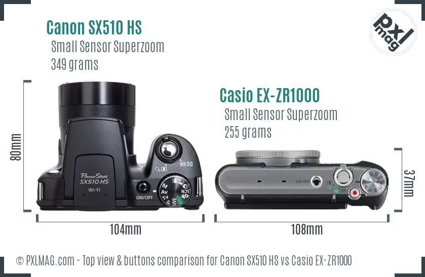 Canon SX510 HS vs Casio EX-ZR1000 top view buttons comparison