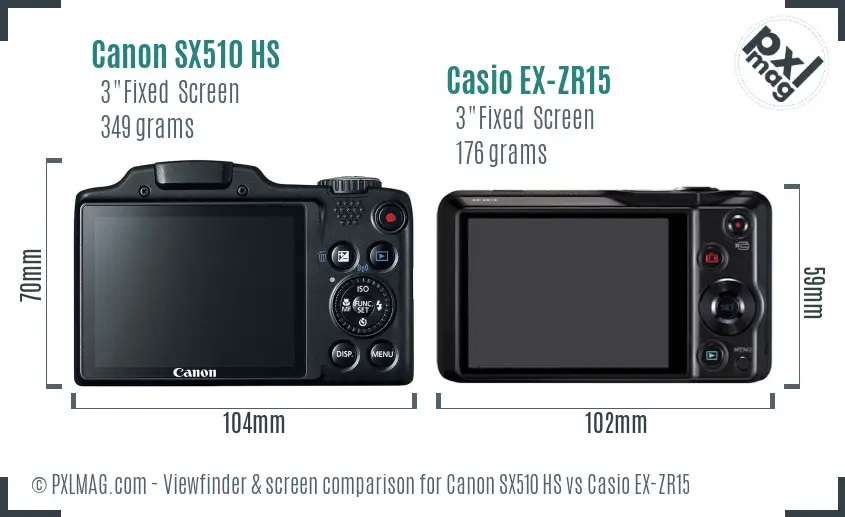 Canon SX510 HS vs Casio EX-ZR15 Screen and Viewfinder comparison