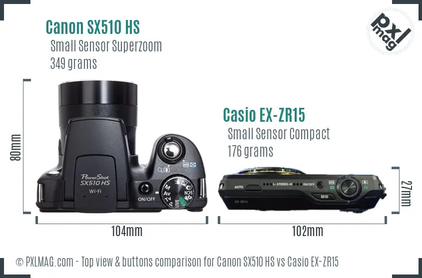 Canon SX510 HS vs Casio EX-ZR15 top view buttons comparison