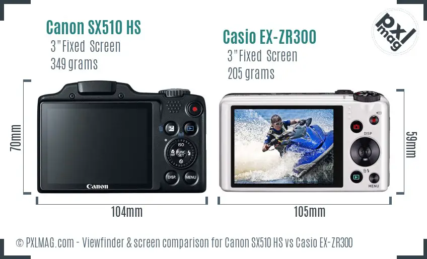 Canon SX510 HS vs Casio EX-ZR300 Screen and Viewfinder comparison
