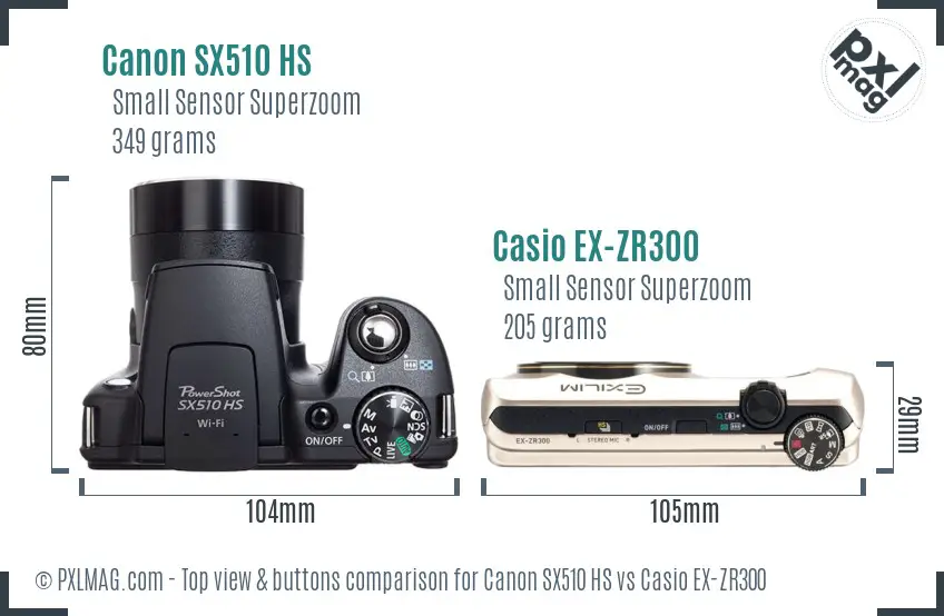 Canon SX510 HS vs Casio EX-ZR300 top view buttons comparison