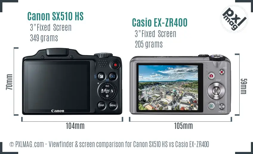Canon SX510 HS vs Casio EX-ZR400 Screen and Viewfinder comparison