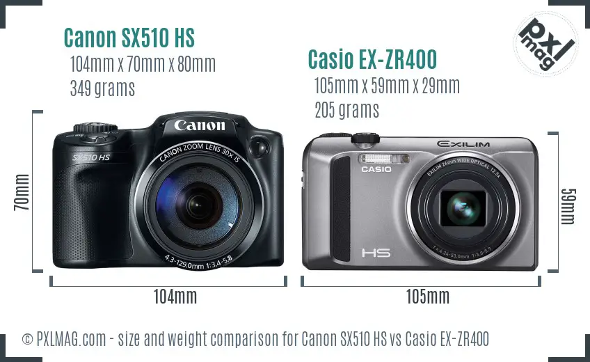 Canon SX510 HS vs Casio EX-ZR400 size comparison