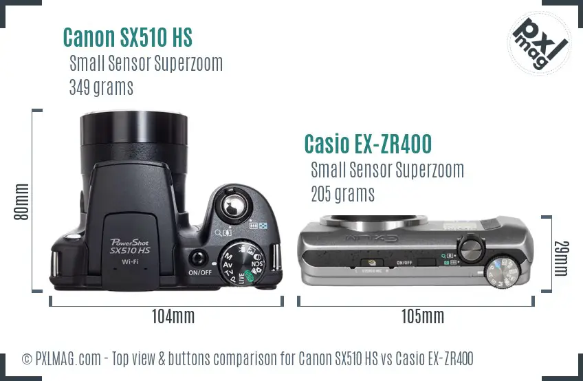 Canon SX510 HS vs Casio EX-ZR400 top view buttons comparison