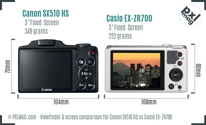 Canon SX510 HS vs Casio EX-ZR700 Screen and Viewfinder comparison