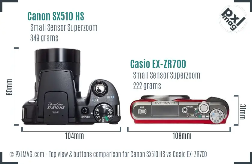 Canon SX510 HS vs Casio EX-ZR700 top view buttons comparison