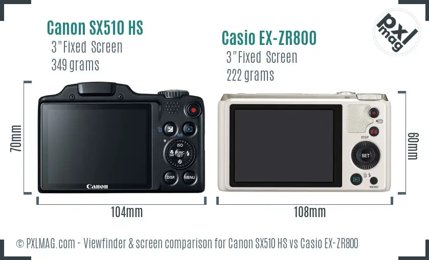 Canon SX510 HS vs Casio EX-ZR800 Screen and Viewfinder comparison