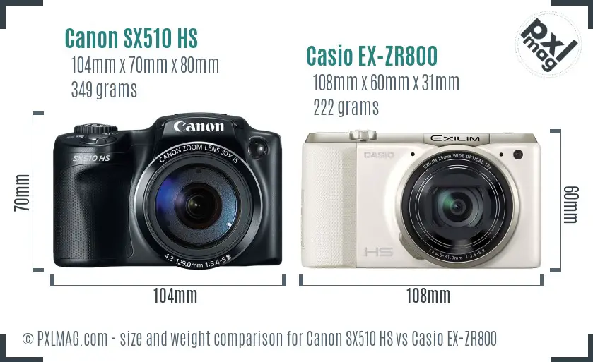 Canon SX510 HS vs Casio EX-ZR800 size comparison