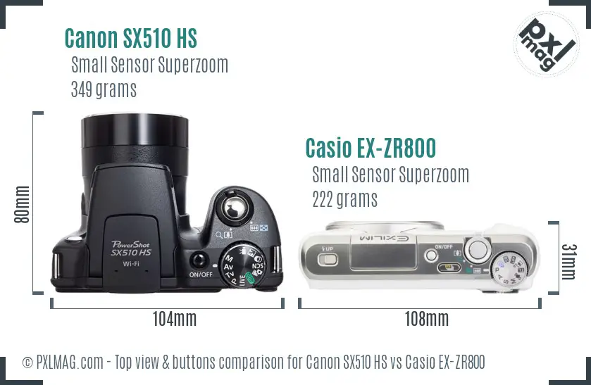 Canon SX510 HS vs Casio EX-ZR800 top view buttons comparison