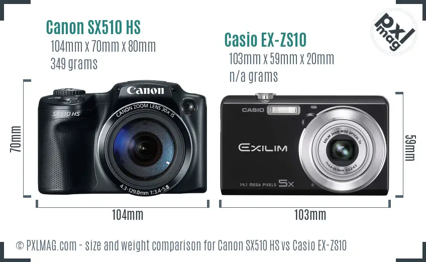 Canon SX510 HS vs Casio EX-ZS10 size comparison