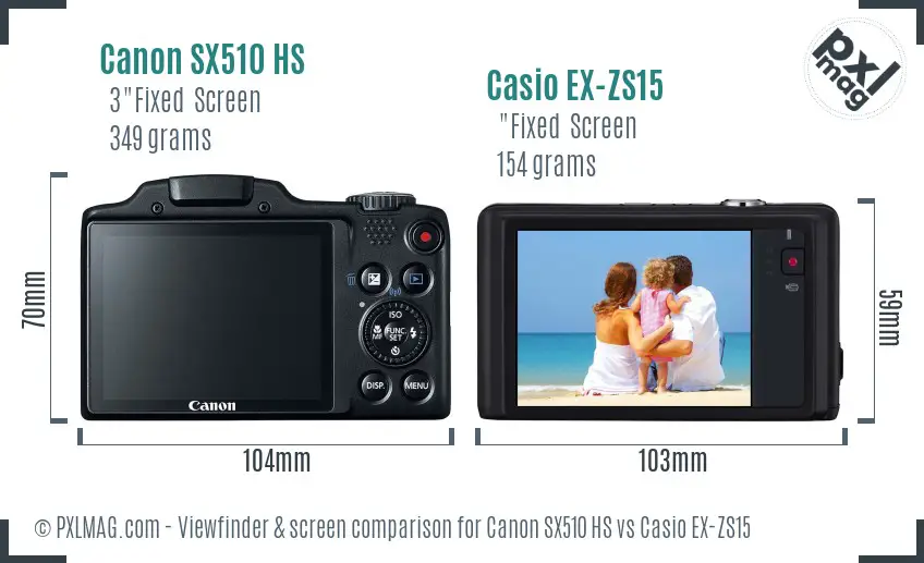 Canon SX510 HS vs Casio EX-ZS15 Screen and Viewfinder comparison