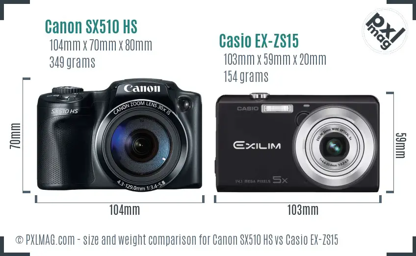 Canon SX510 HS vs Casio EX-ZS15 size comparison Canon SX510 HS vs Casio EX-ZS15 size comparison