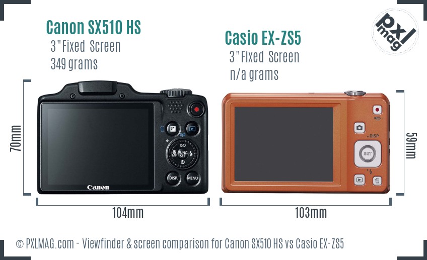 Canon SX510 HS vs Casio EX-ZS5 Screen and Viewfinder comparison