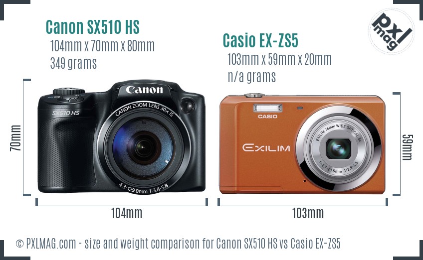 Canon SX510 HS vs Casio EX-ZS5 size comparison