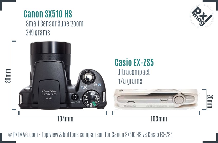 Canon SX510 HS vs Casio EX-ZS5 top view buttons comparison