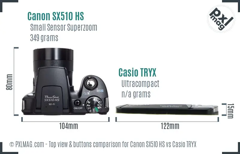 Canon SX510 HS vs Casio TRYX top view buttons comparison Canon SX510 HS vs Casio TRYX top view buttons comparison
