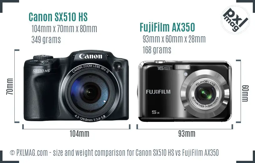 Canon SX510 HS vs FujiFilm AX350 size comparison