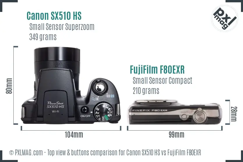 Canon SX510 HS vs FujiFilm F80EXR top view buttons comparison