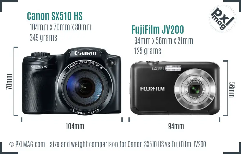 Canon SX510 HS vs FujiFilm JV200 size comparison Canon SX510 HS vs FujiFilm JV200 size comparison