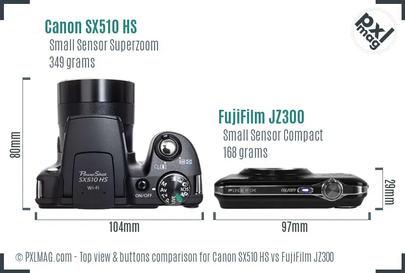 Canon SX510 HS vs FujiFilm JZ300 top view buttons comparison