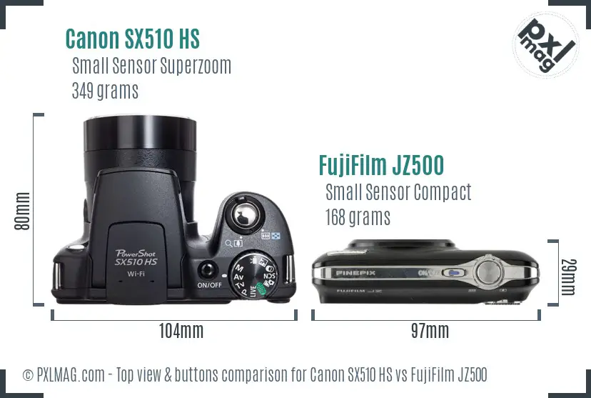 Canon SX510 HS vs FujiFilm JZ500 top view buttons comparison