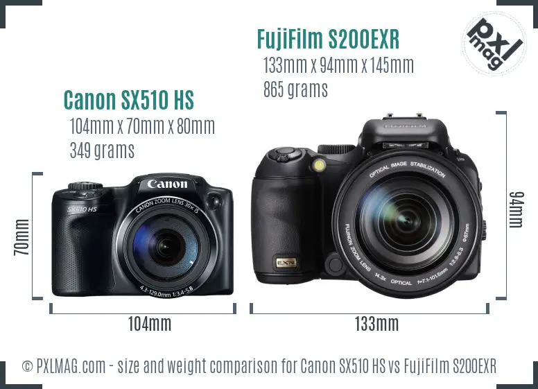 Canon SX510 HS vs FujiFilm S200EXR size comparison