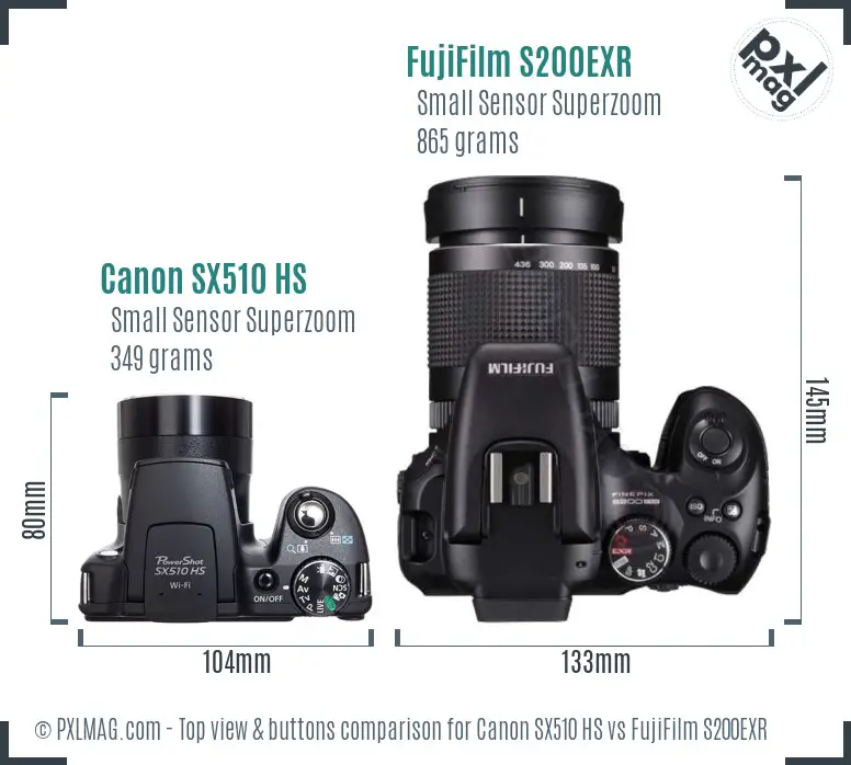 Canon SX510 HS vs FujiFilm S200EXR top view buttons comparison