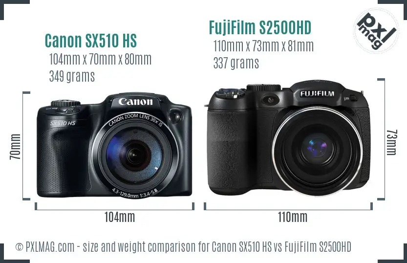 Canon SX510 HS vs FujiFilm S2500HD size comparison