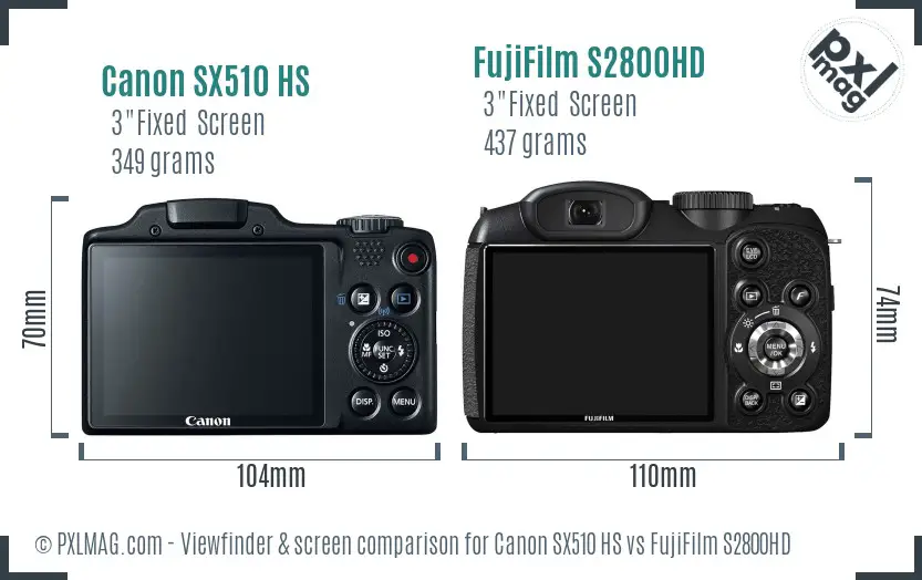 Canon SX510 HS vs FujiFilm S2800HD Screen and Viewfinder comparison