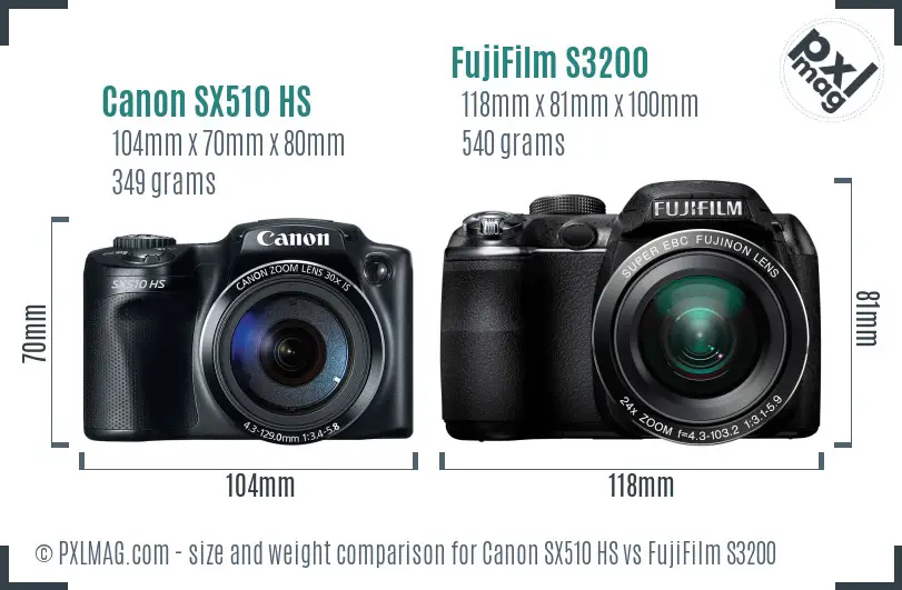 Canon SX510 HS vs FujiFilm S3200 size comparison