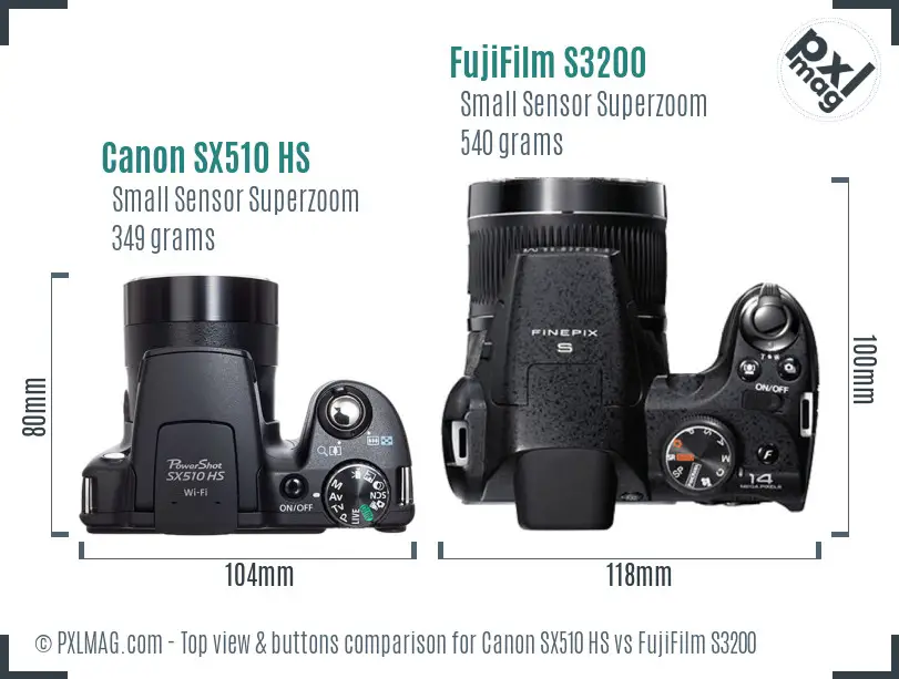 Canon SX510 HS vs FujiFilm S3200 top view buttons comparison
