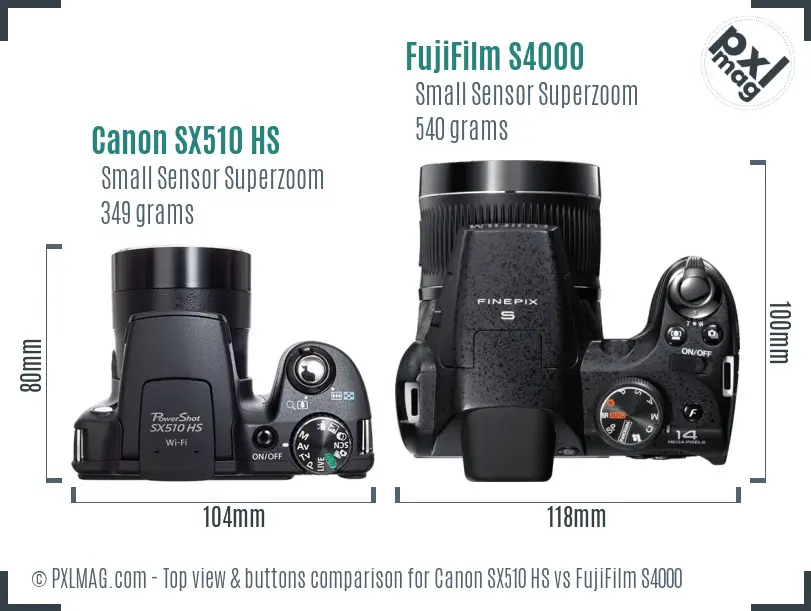 Canon SX510 HS vs FujiFilm S4000 top view buttons comparison