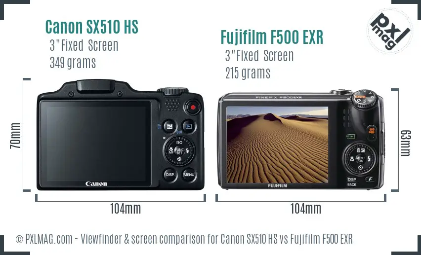 Canon SX510 HS vs Fujifilm F500 EXR Screen and Viewfinder comparison