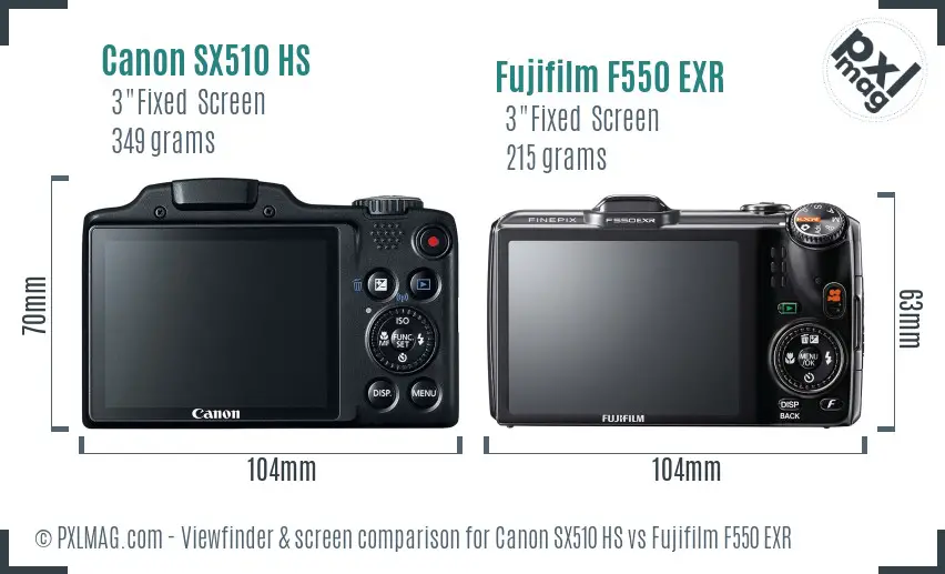 Canon SX510 HS vs Fujifilm F550 EXR Screen and Viewfinder comparison