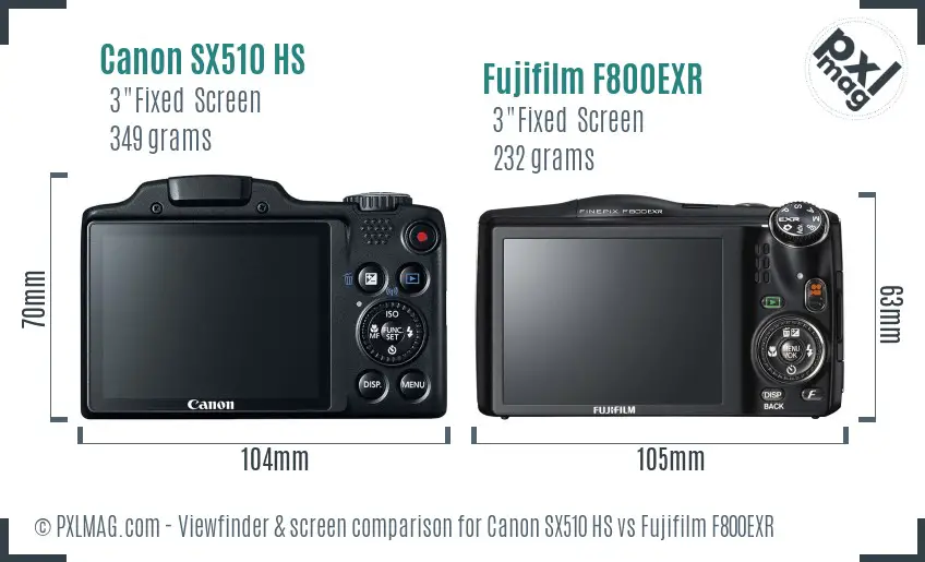Canon SX510 HS vs Fujifilm F800EXR Screen and Viewfinder comparison