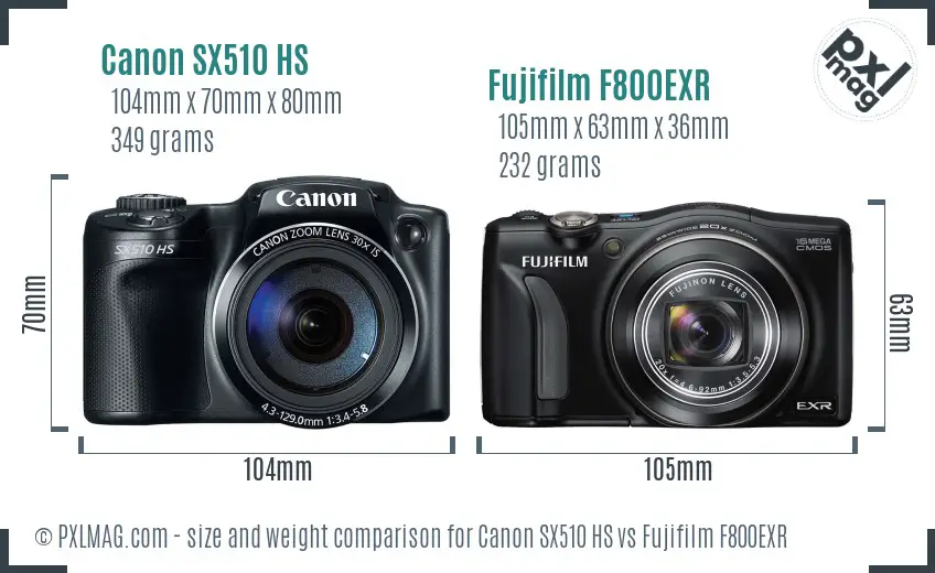 Canon SX510 HS vs Fujifilm F800EXR size comparison
