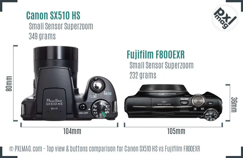 Canon SX510 HS vs Fujifilm F800EXR top view buttons comparison