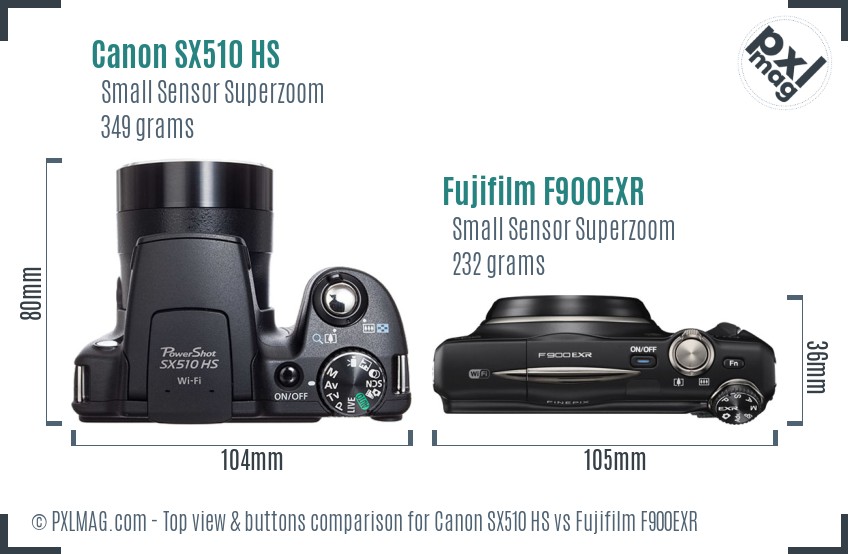 Canon SX510 HS vs Fujifilm F900EXR top view buttons comparison