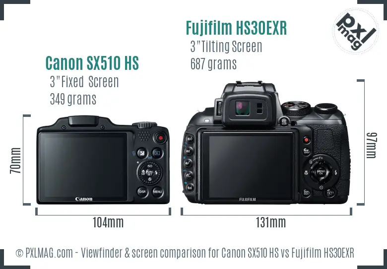 Canon SX510 HS vs Fujifilm HS30EXR Screen and Viewfinder comparison
