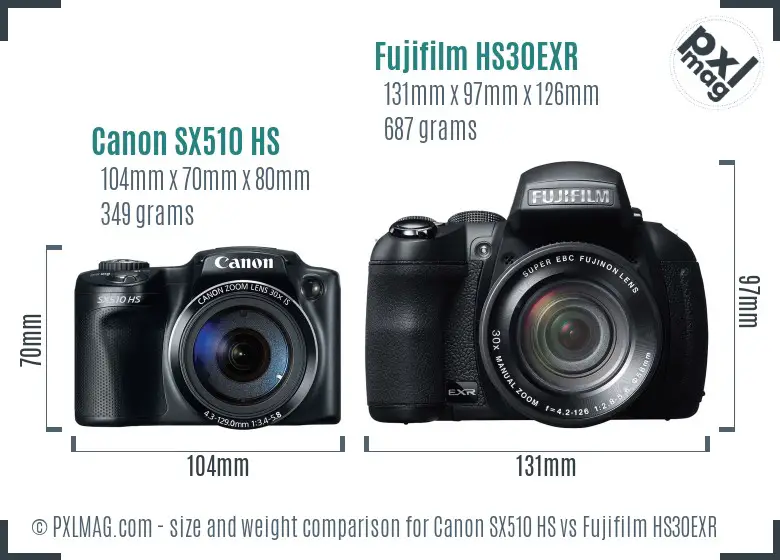 Canon SX510 HS vs Fujifilm HS30EXR size comparison