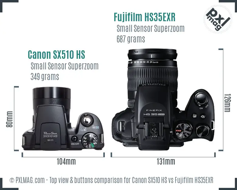 Canon SX510 HS vs Fujifilm HS35EXR top view buttons comparison