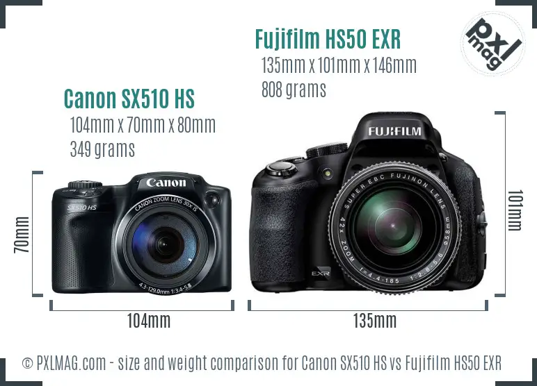 Canon SX510 HS vs Fujifilm HS50 EXR size comparison
